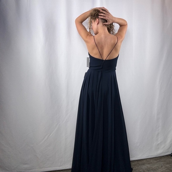 NWT Jenny Yoo Inesse Chiffon V Neck Maxi Dress in Navy Blue Size 2 - Picture 6 of 12